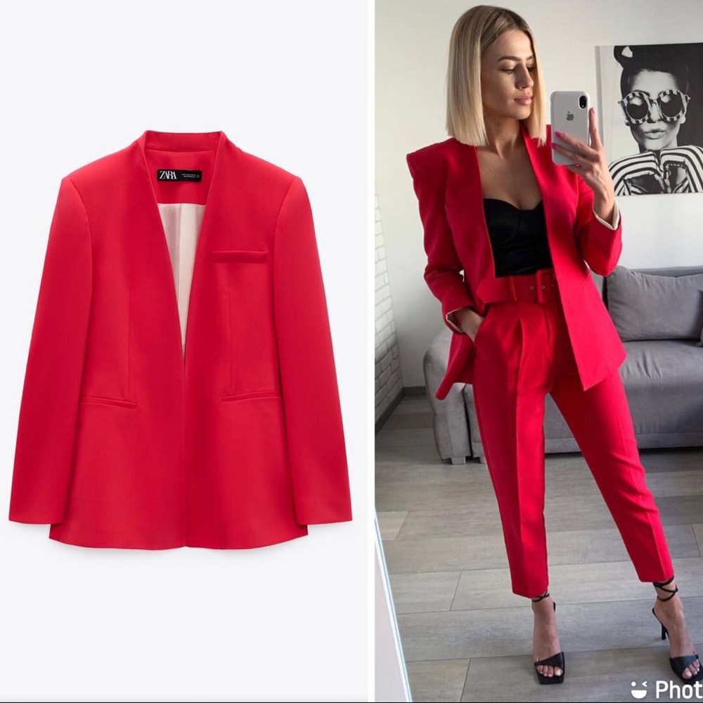 ZARA INVERTED LAPEL LONG BLAZER Shoulder Pads Welt Pockets Metal Hook Closure